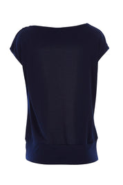 Product shot of the Belle Knit Square Neck Top in colour Navy (Blue), from the back