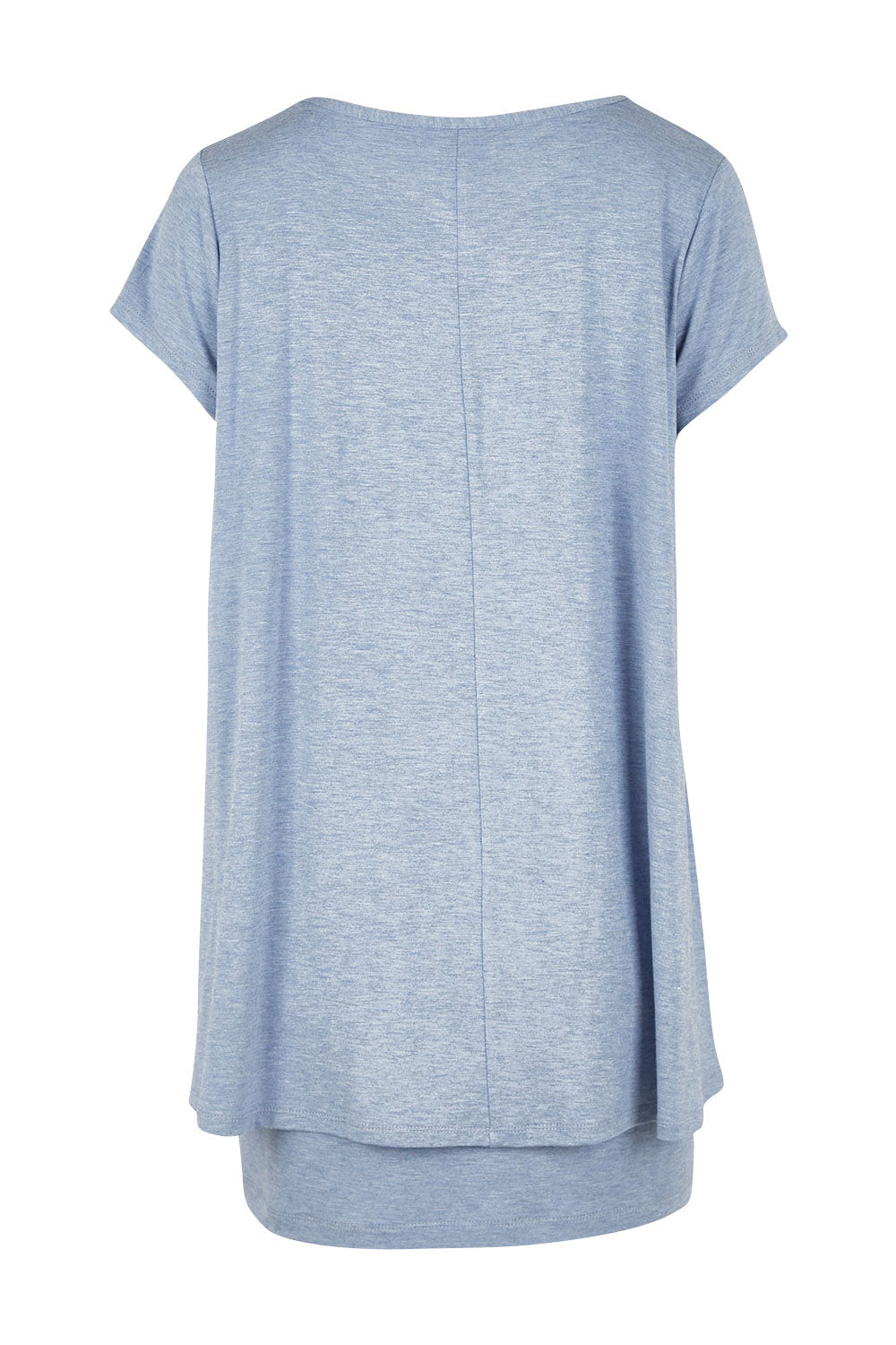 Product shot of the Belle New Cap Sleeve Forgiver Tee in colour Chambray (Blue), from the back