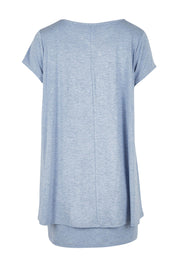 Product shot of the Belle New Cap Sleeve Forgiver Tee in colour Chambray (Blue), from the back