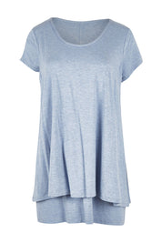 Product shot of the Belle New Cap Sleeve Forgiver Tee in colour Chambray (Blue), from the front