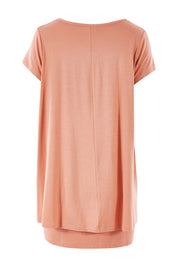 Product shot of the Belle New Cap Sleeve Forgiver Tee in colour Mutedclay, from the back