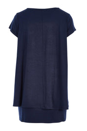 Product shot of the Belle New Cap Sleeve Forgiver Tee in colour Navy (Blue), from the back
