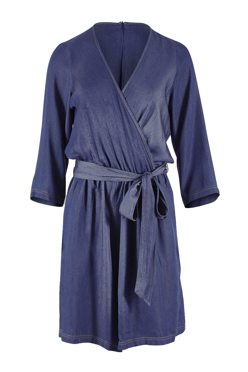 Product shot of the Belle Tencel Playsuit in colour Denim (Blue), from the front