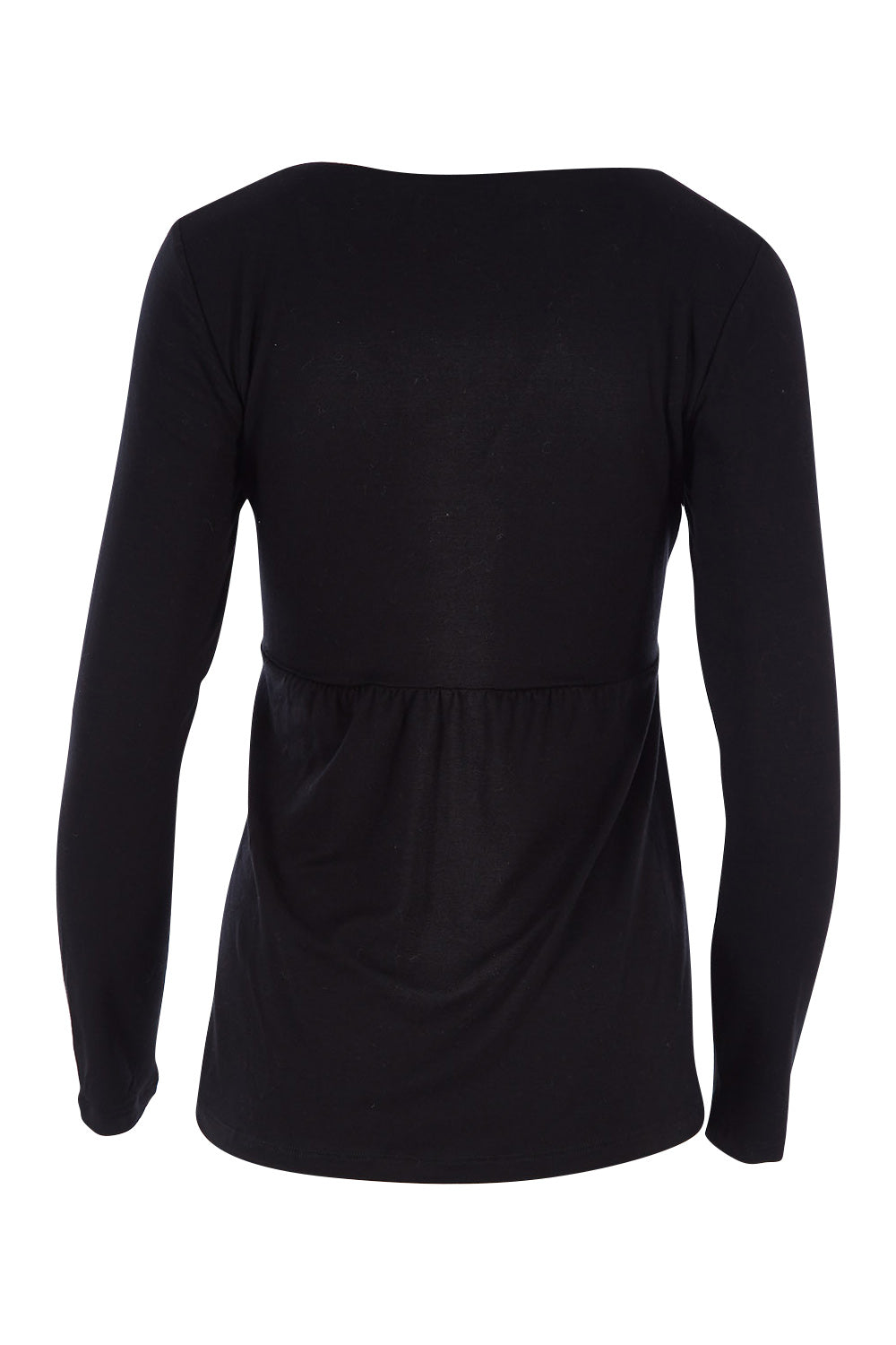 Product shot of the Belle Long Sleeve Cross Front Tee in colour Black (Black), from the back
