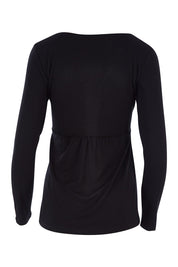 Product shot of the Belle Long Sleeve Cross Front Tee in colour Black (Black), from the back
