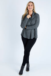 Model Jess wearing size 12 of the Belle Legging in colour Black (Black), from the front, showing the whole outfit