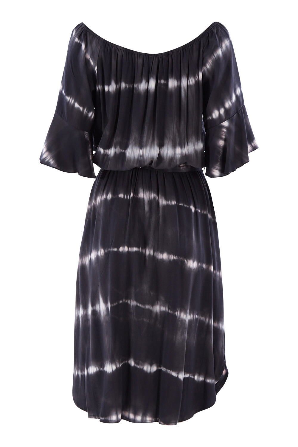 Product shot of the Belle Tie Dye Dress in colour Charcoal (Grey), from the back