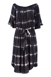 Product shot of the Belle Tie Dye Dress in colour Charcoal (Grey), from the front