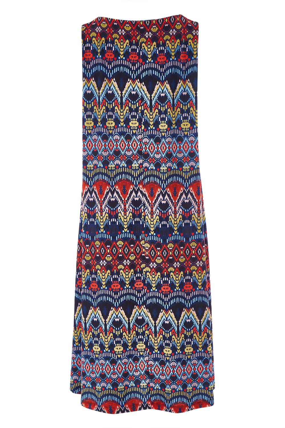 Product shot of the Belle Aztec Trapeze Dress in colour Aztec (Red), from the back