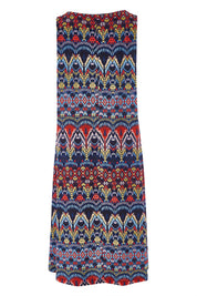 Product shot of the Belle Aztec Trapeze Dress in colour Aztec (Red), from the back