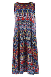 Product shot of the Belle Aztec Trapeze Dress in colour Aztec (Red), from the front
