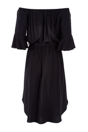 Product shot of the Belle Waist Tie Dress in colour Black (Black), from the back