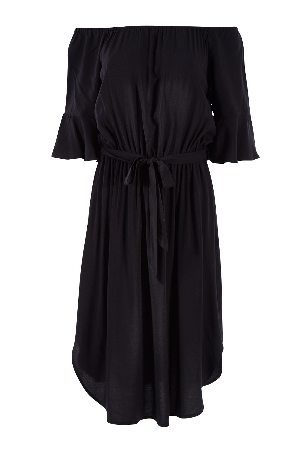 Product shot of the Belle Waist Tie Dress in colour Black (Black), from the front