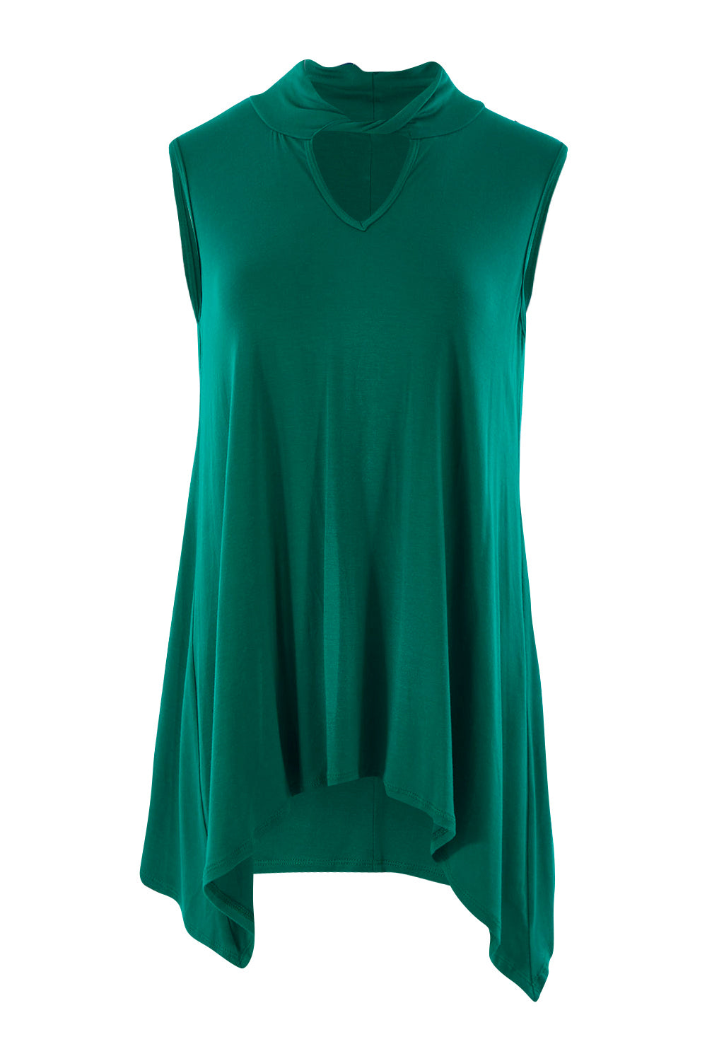 Product shot of the Belle Cowl Neck Sleeveless Top in colour Green (Green), from the front