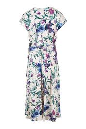 Product shot of the Belle Lavender Floral Wrap Dress in colour Lavender (Purple), from the back