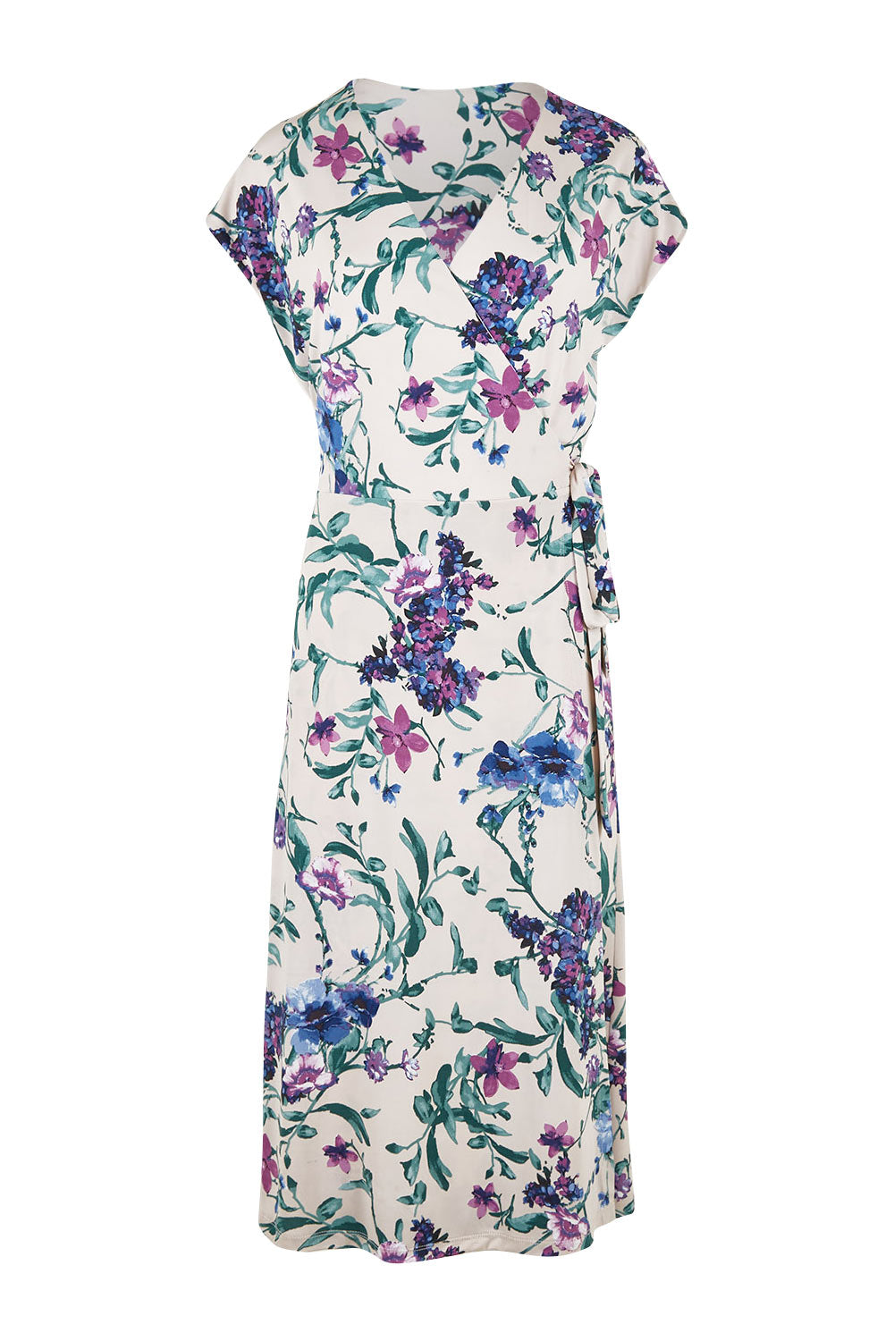 Product shot of the Belle Lavender Floral Wrap Dress in colour Lavender (Purple), from the front