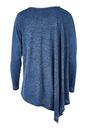 Product shot of the Belle Wooly Knit Throw Over in colour Denimblue (Blue), from the back
