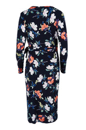 Product shot of the Belle Heather Floral Wrap Dress in colour Florals (Blue), from the back