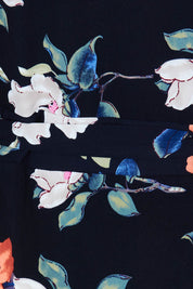 Product shot of the Belle Heather Floral Wrap Dress in colour Florals (Blue), detail