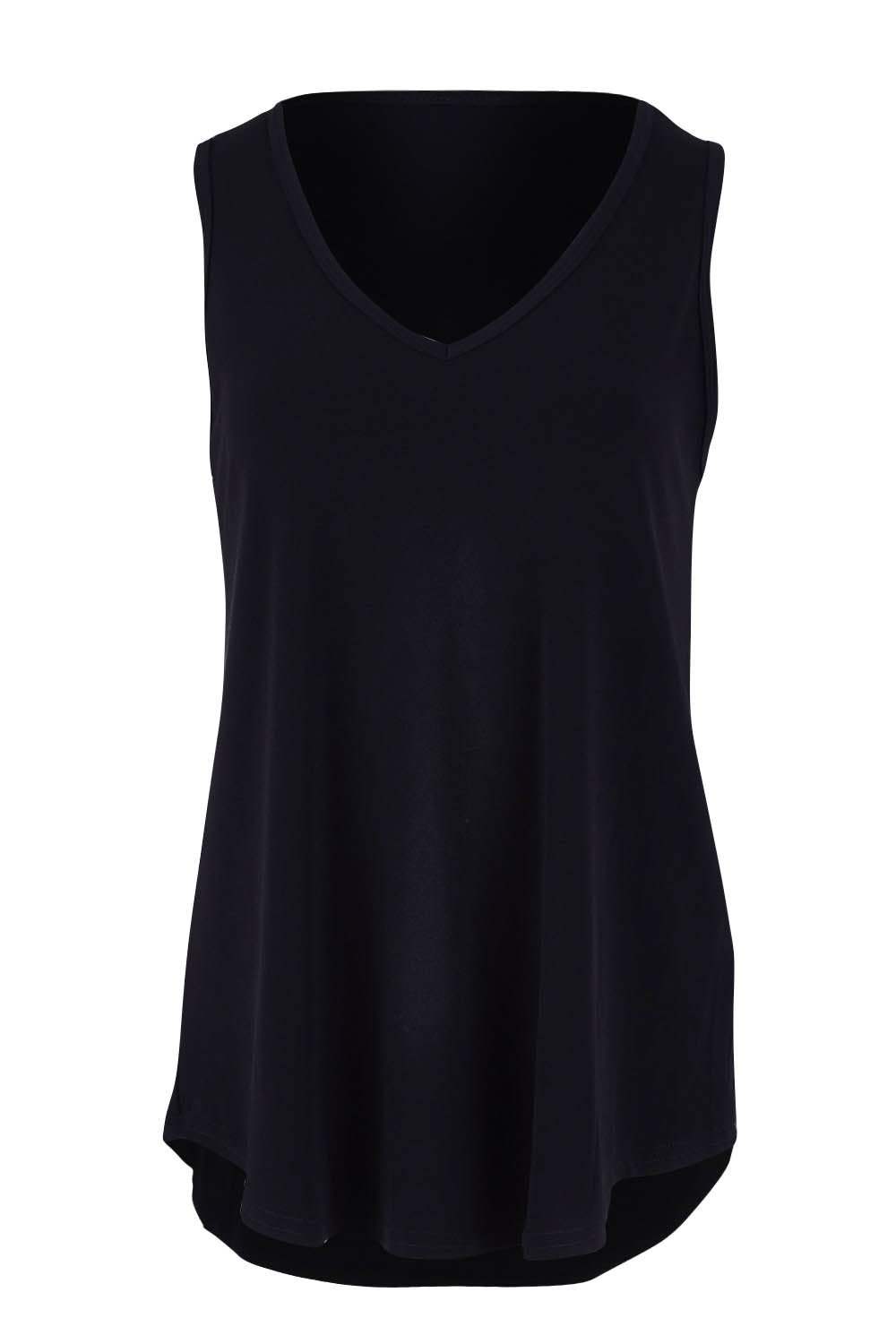 Product shot of the Belle Essential V Neck Cami in colour Black (Black), from the front
