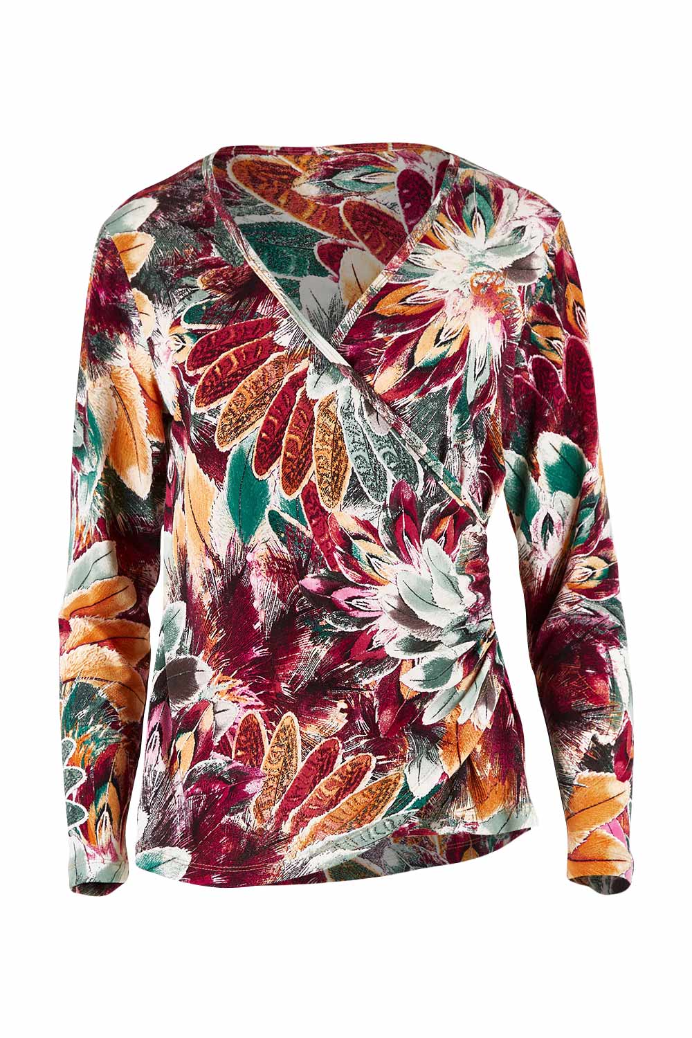 Product shot of the Belle Feathers Top in colour Feathers (Green), from the front