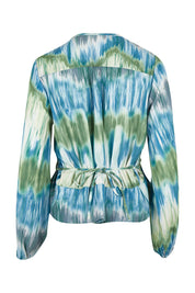 Product shot of the Belle Tie Dye Top in colour Tiedye (Blue), from the back