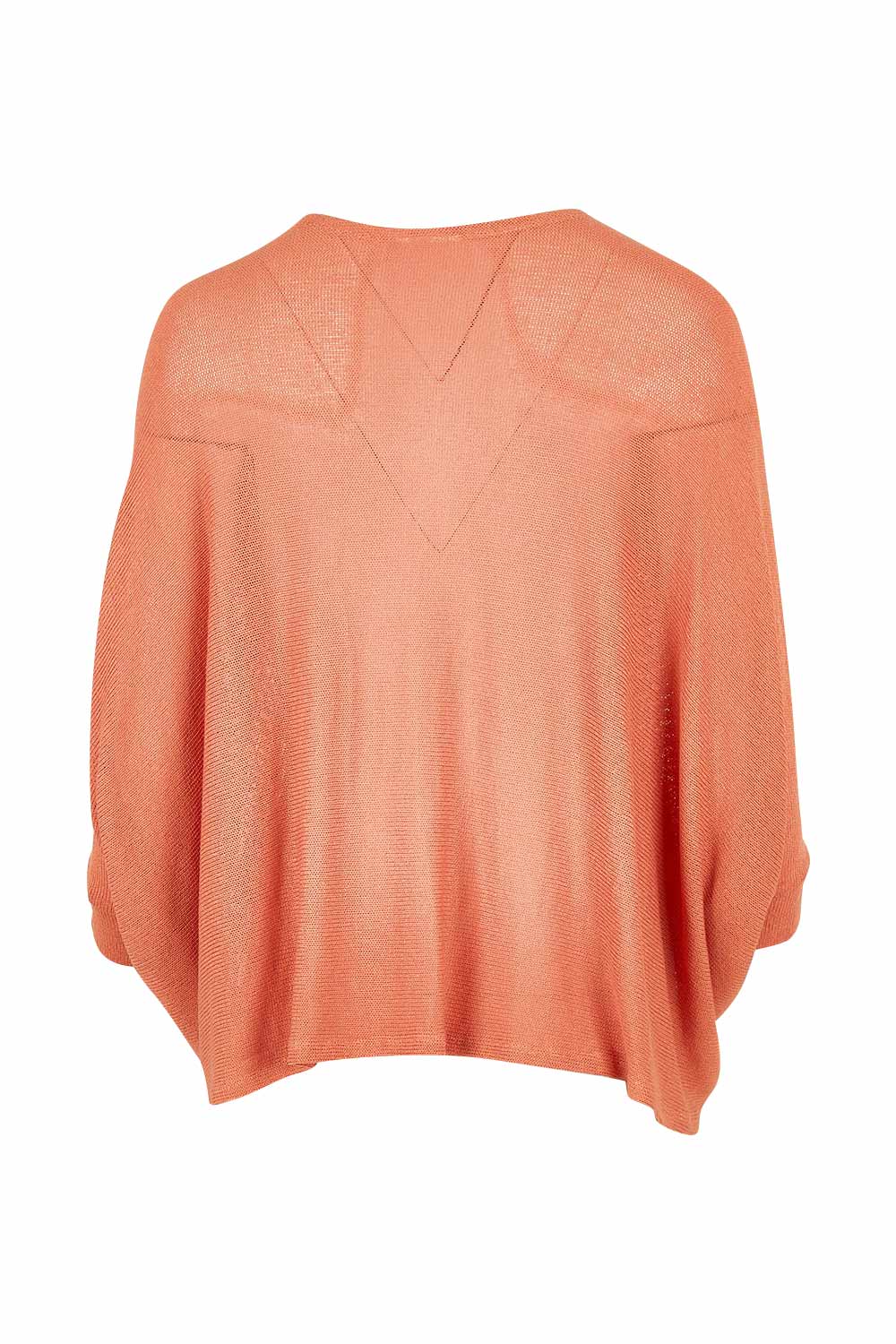 Product shot of the Belle Cocoon Sheer Cardi in colour Coral (Pink), from the back
