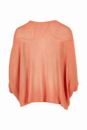 Product shot of the Belle Cocoon Sheer Cardi in colour Coral (Pink), from the back