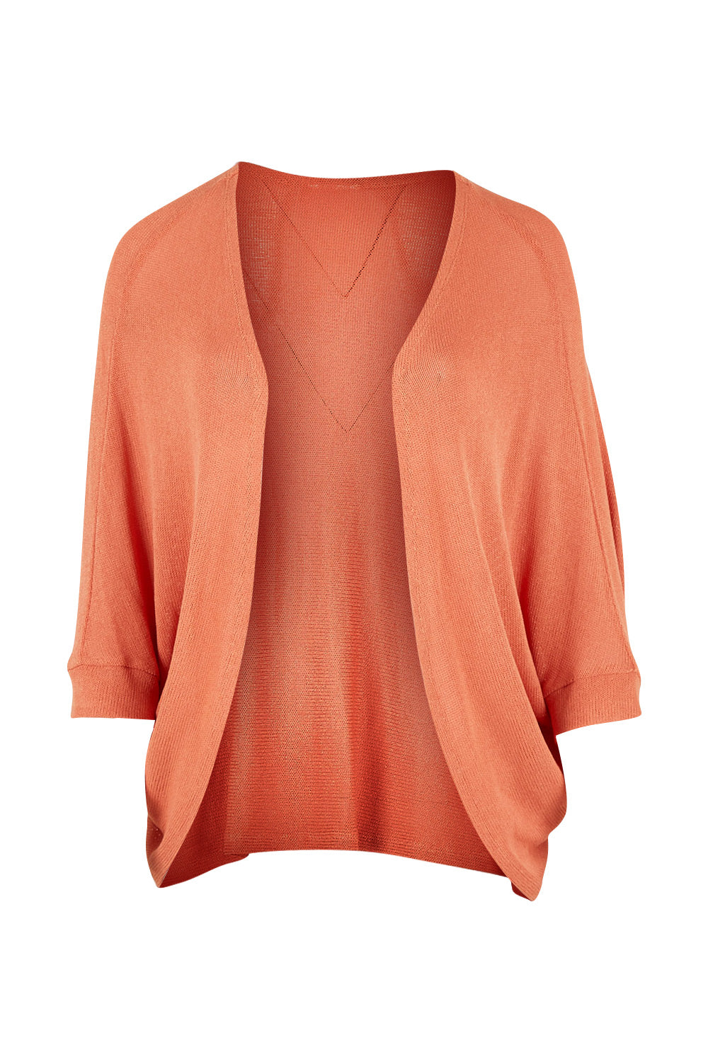 Product shot of the Belle Cocoon Sheer Cardi in colour Coral (Pink), from the front