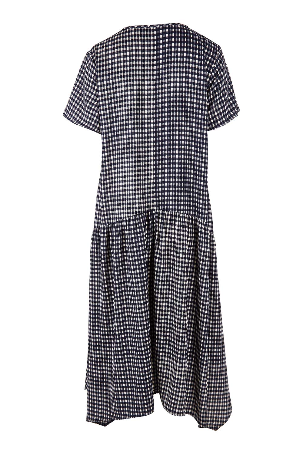 Product shot of the Belle Check Maxi Dress in colour Check (Blue), from the back