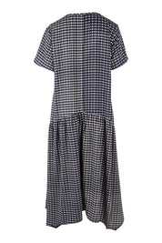 Product shot of the Belle Check Maxi Dress in colour Check (Blue), from the back