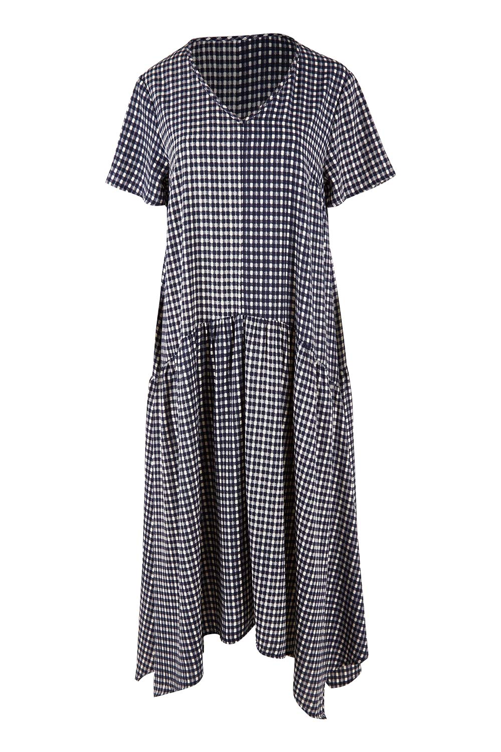 Product shot of the Belle Check Maxi Dress in colour Check (Blue), from the front