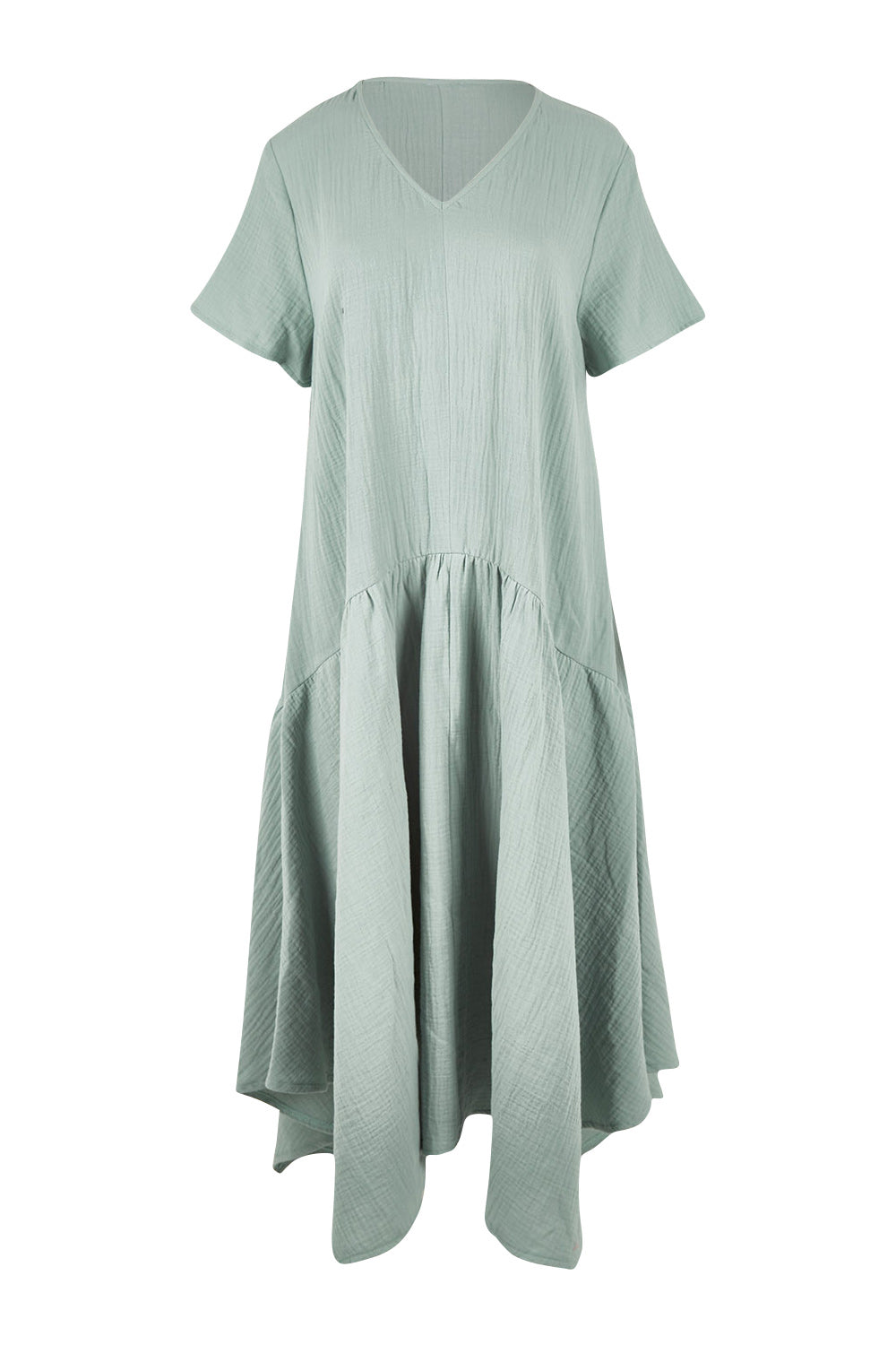 Product shot of the Belle Angled Hem Dress in colour Sage (Green), from the front