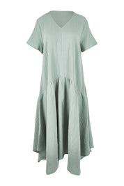 Product shot of the Belle Angled Hem Dress in colour Sage (Green), from the front