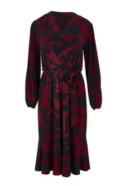 Product shot of the Belle Printed Long Sleeve Mock Wrap Dress in colour Winenavy (Blue), from the front
