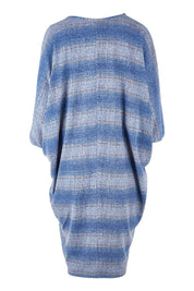 Product shot of the Belle Side Drape Stripe Dress in colour Stripe (Blue), from the back