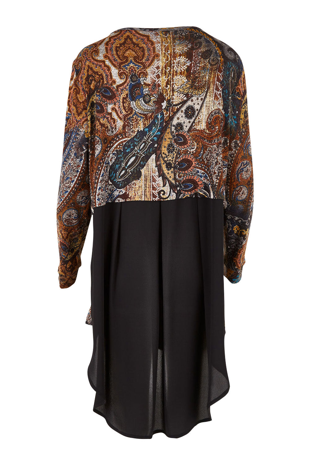 Product shot of the Belle Paisley Mixed Fabric Tunic in colour Paisley, from the back
