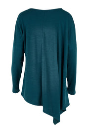 Product shot of the Belle Winter Warm Knit Throw Over in colour Teal (Blue), from the back