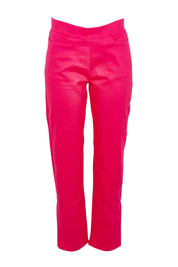 Product shot of the Belle Pull On Slim Leg Cotton Stretch  Pant in colour Fuschia (Pink), from the front