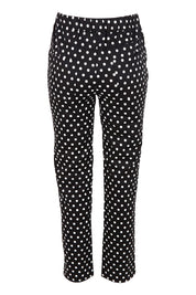 Product shot of the Belle Printed Pull On Slim Leg Cotton Stretch  Pant in colour Blackwhite (Black), from the back