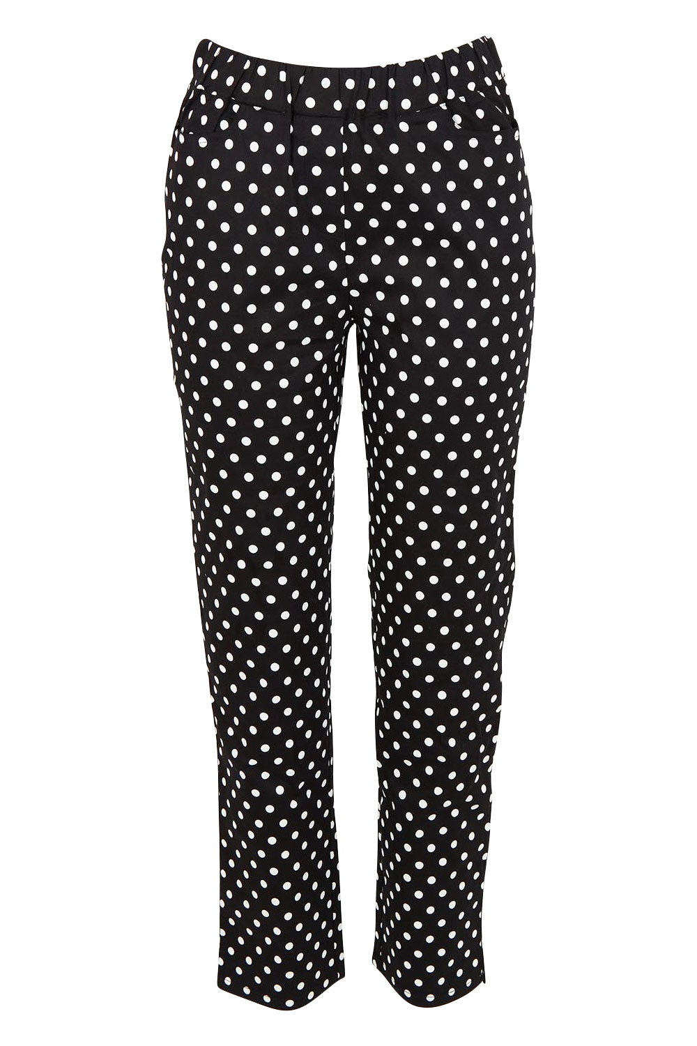 Product shot of the Belle Printed Pull On Slim Leg Cotton Stretch  Pant in colour Blackwhite (Black), from the front