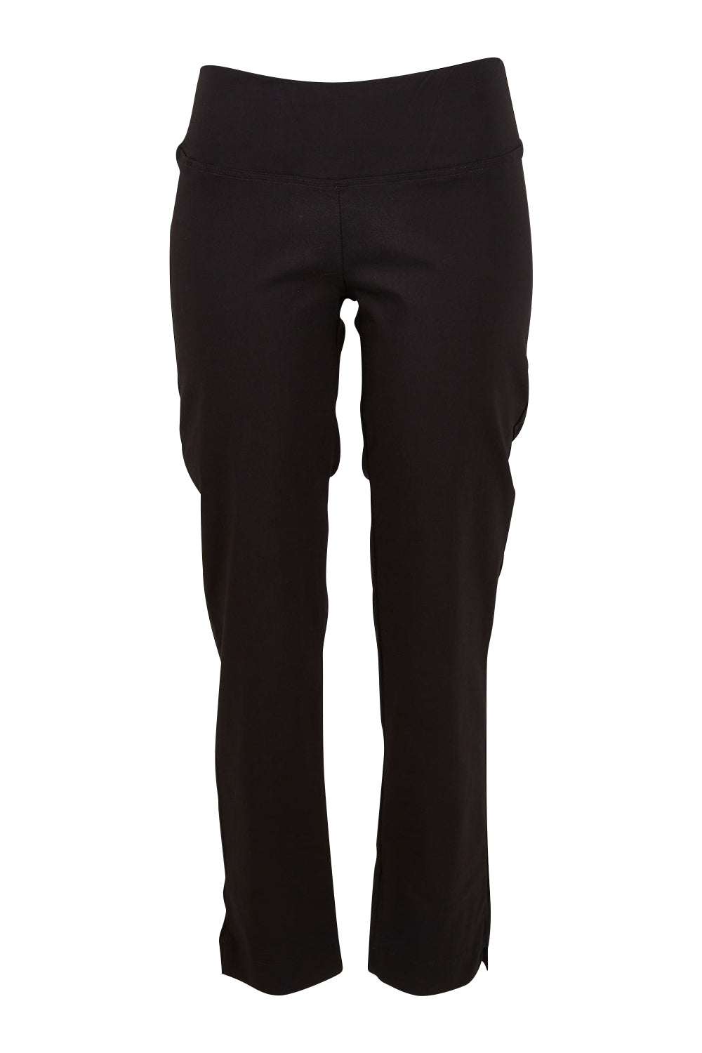 Product shot of the Belle Essential Pull On Slim Leg Pant in colour Black (Black), from the front