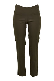 Product shot of the Belle Essential Pull On Slim Leg Pant in colour Nightgreen (Green), from the front