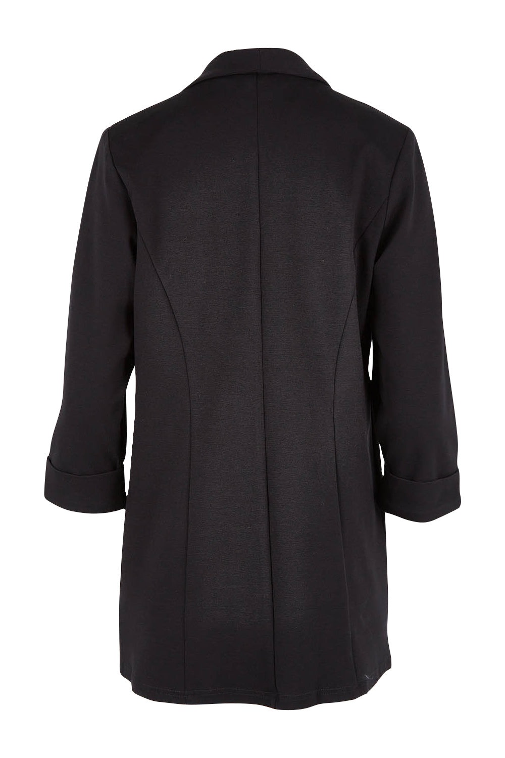 Product shot of the Belle Long Line Ponte Jacket in colour Black (Black), from the back
