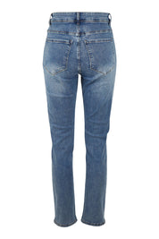 Product shot of the Belle Boot Leg Jean in colour Mediumblue (Blue), from the back