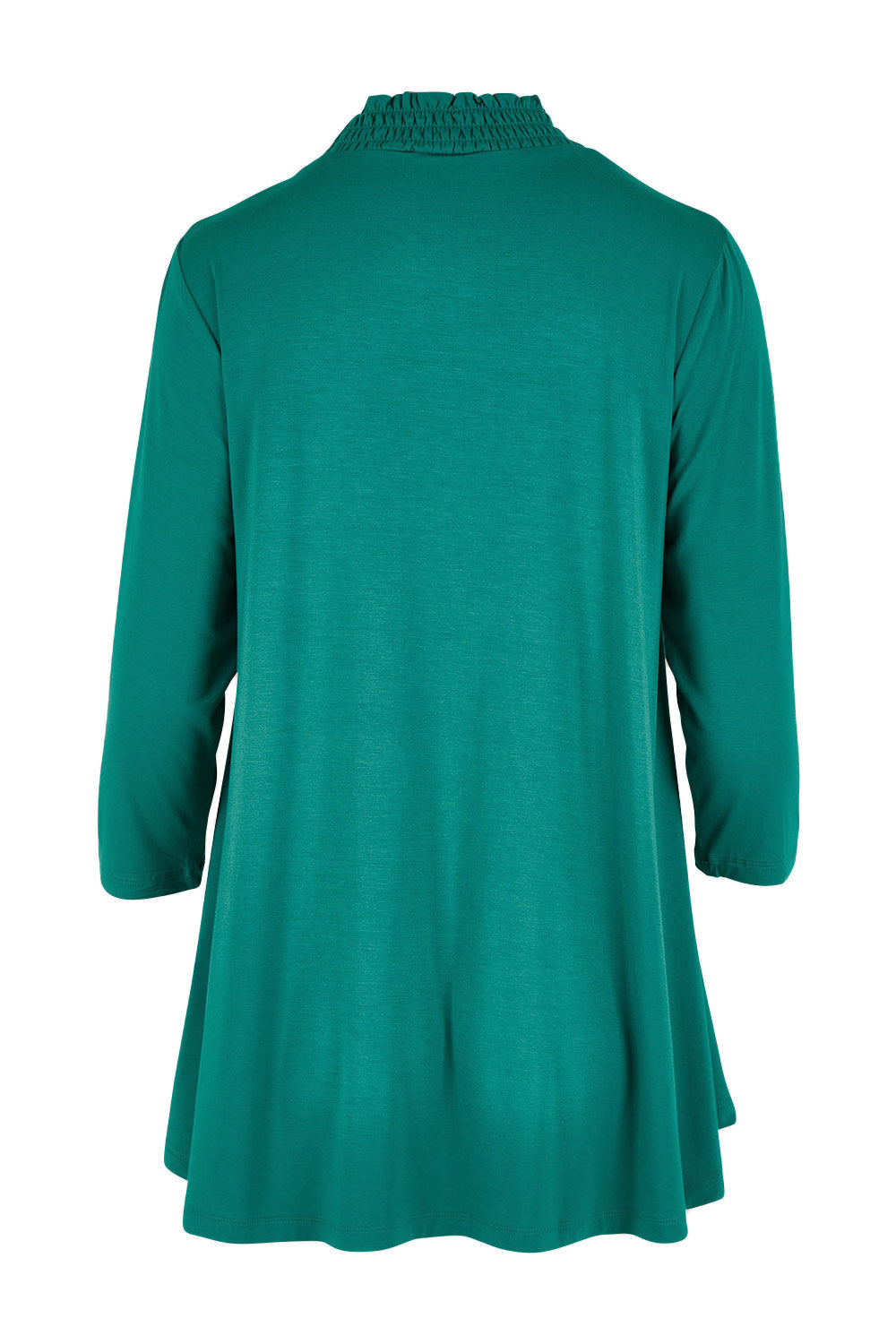 Product shot of the Belle Turtleneck Draped Bamboo Tee in colour Teal (Green), from the back