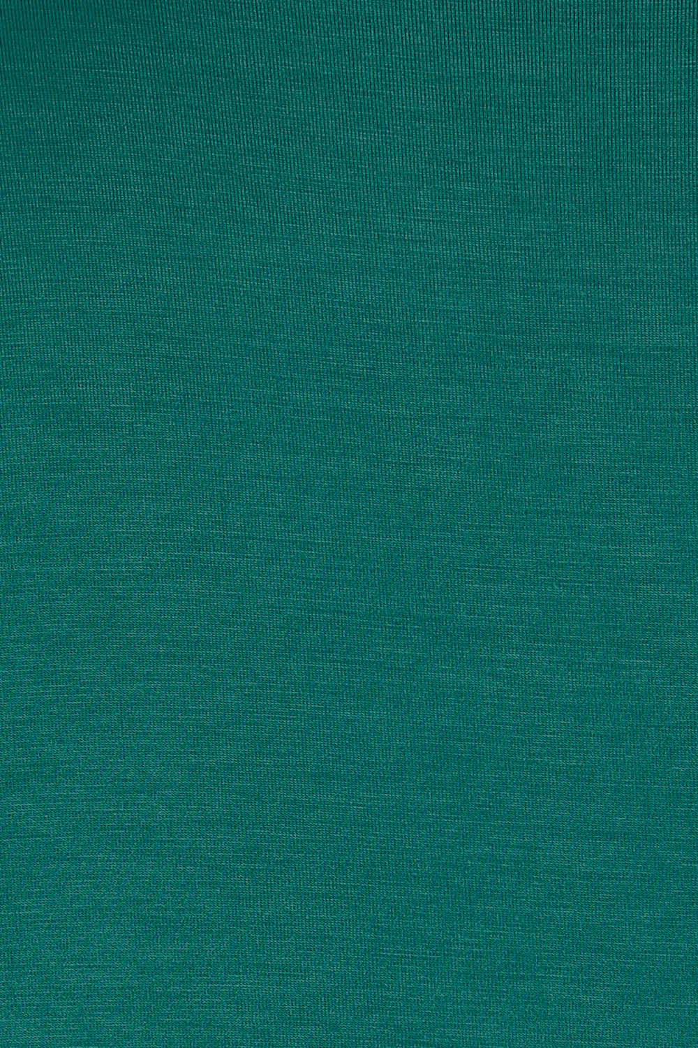 Product shot of the Belle Turtleneck Draped Bamboo Tee in colour Teal (Green), detail