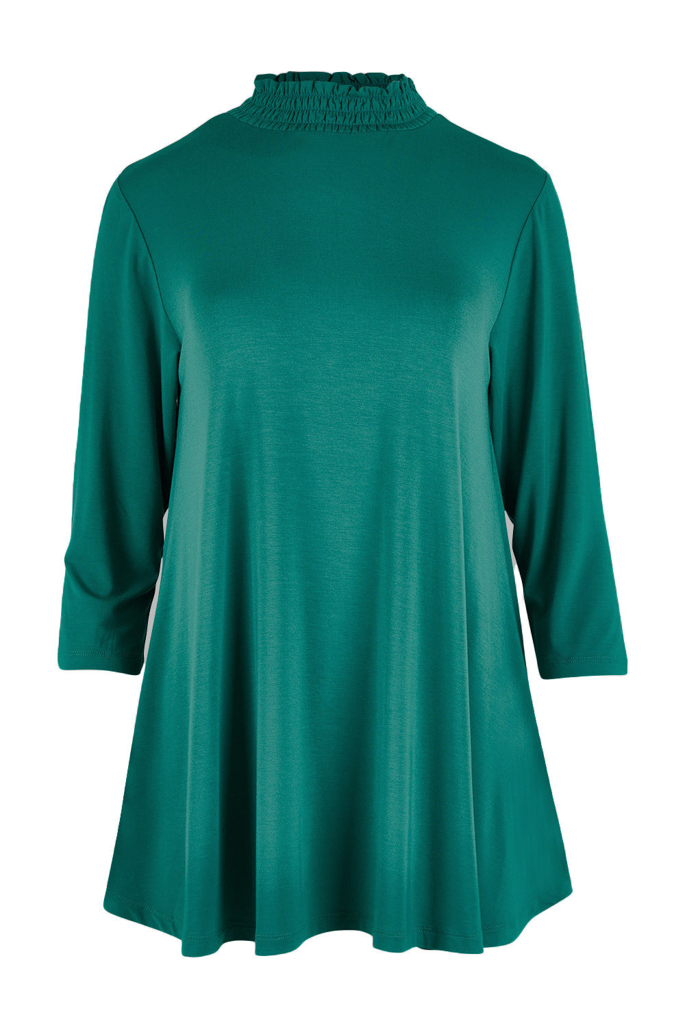 Product shot of the Belle Turtleneck Draped Bamboo Tee in colour Teal (Green), from the front
