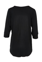 Product shot of the Belle Luxe Bamboo Spliced Tee in colour Black (Black), from the back