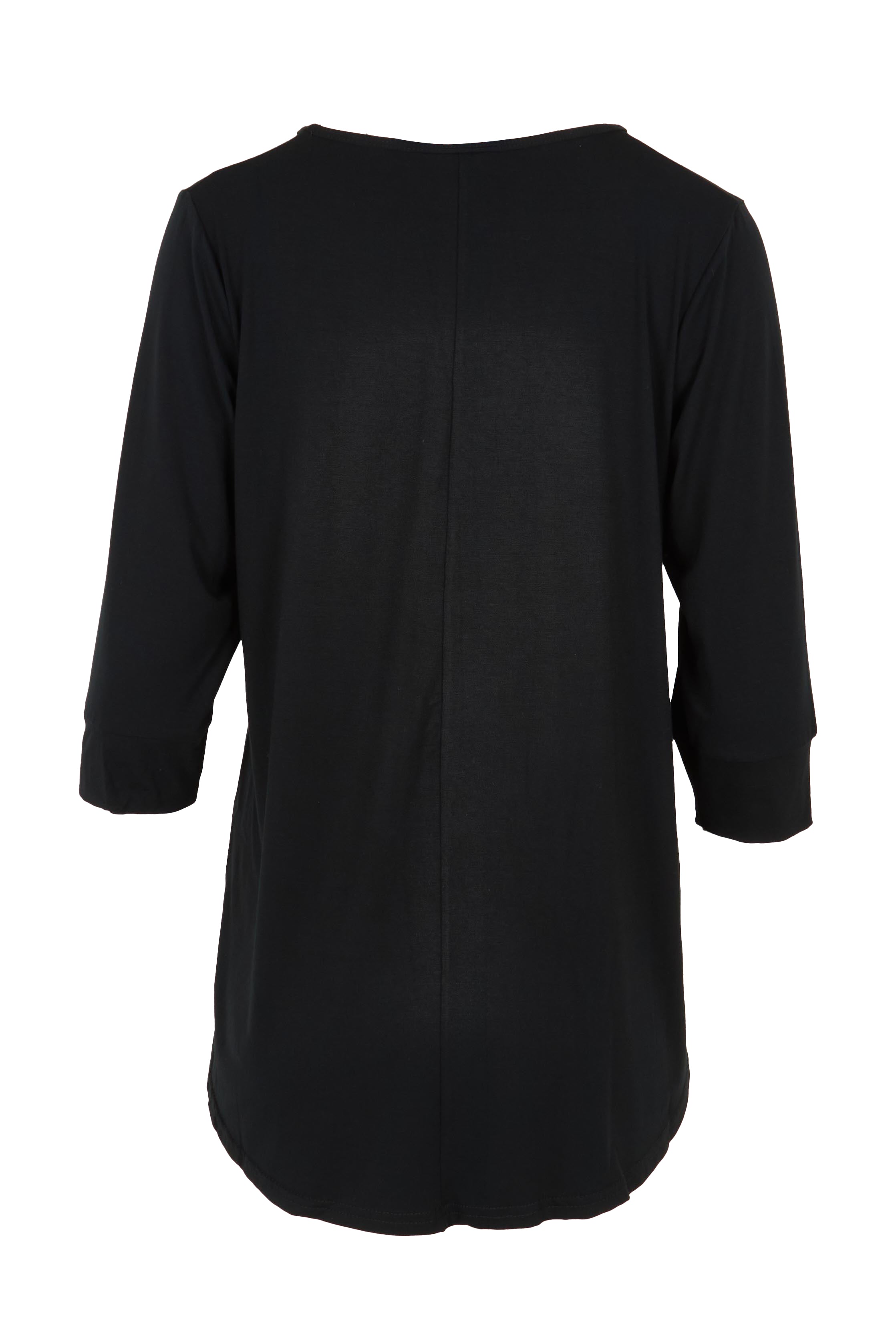 Product shot of the Belle Luxe Bamboo Spliced Tee in colour Black (Black), from the back